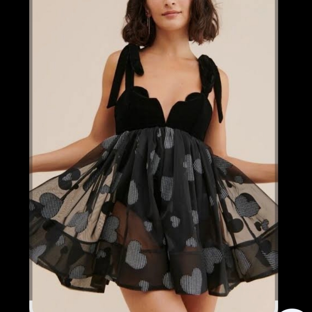 For Love & Lemons Black Mini Dress With Heart Appliqu